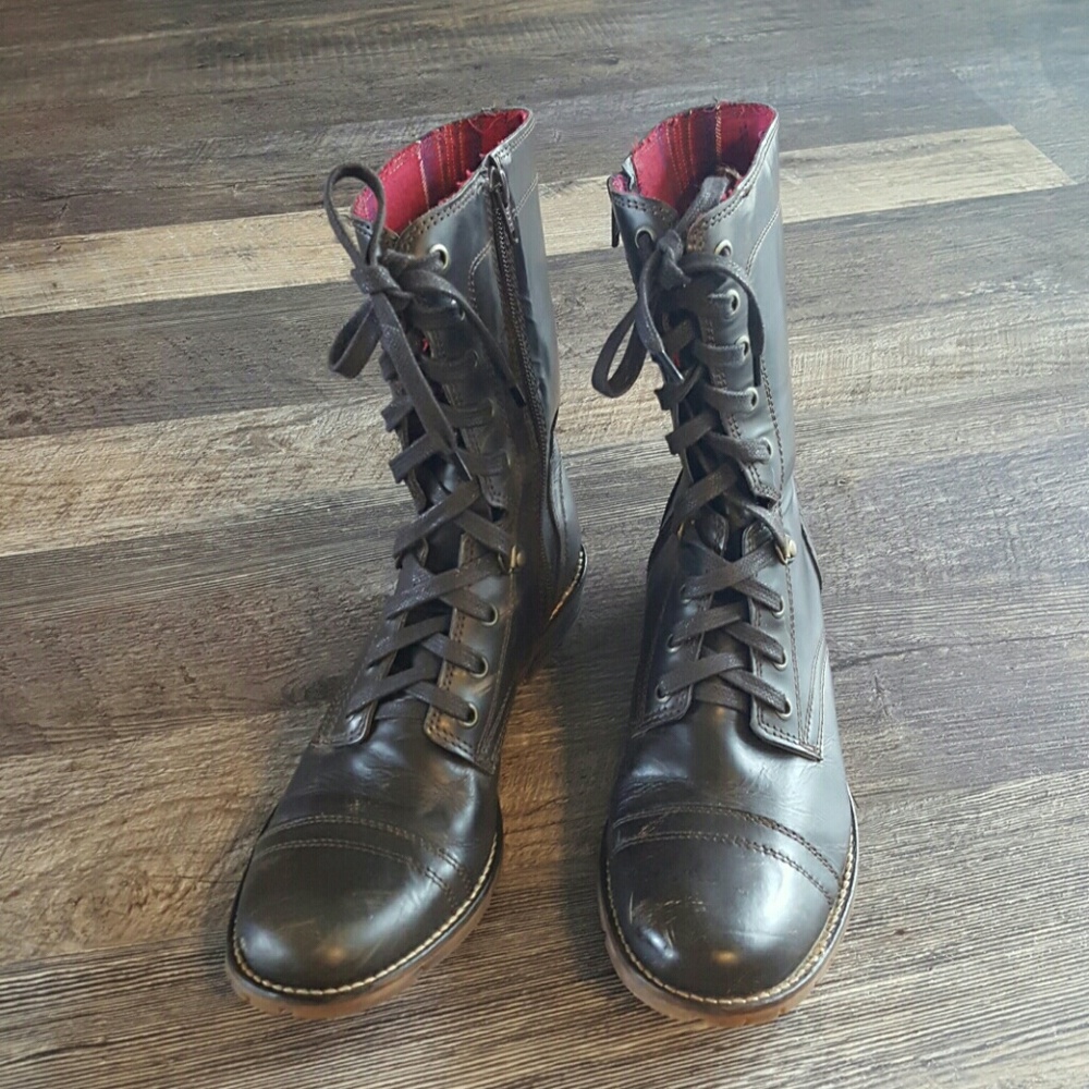 Bosi leather brown distress women boots lace up women size 39